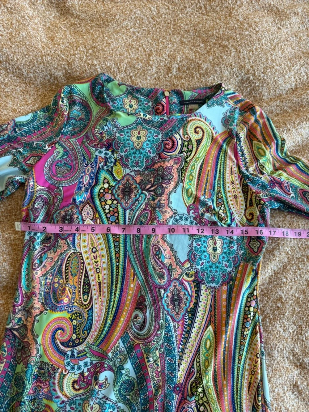 Tommy Hilfiger Paisley Shift Dress Bell Sleeve Groovy GoGo Funky Colorful Size 8